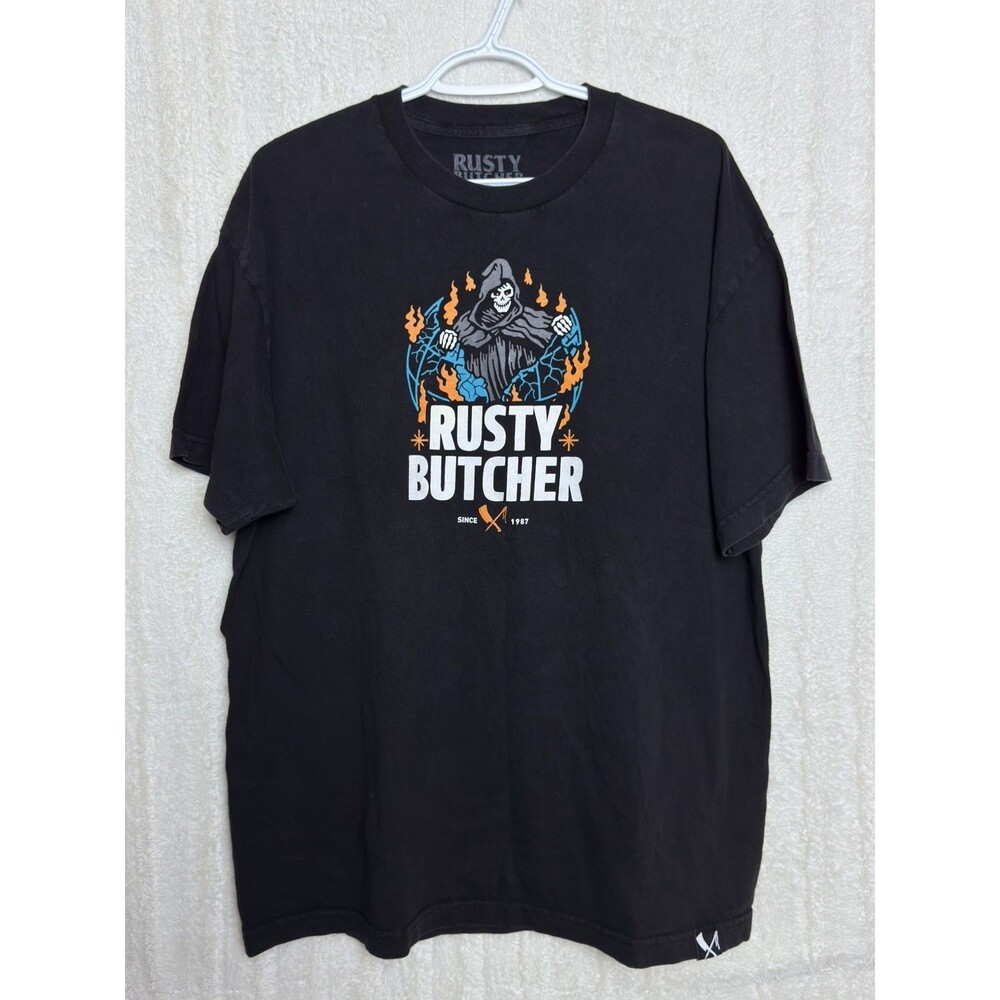 Rusty Butcher Grim Reaper T Shirt XL Black Biker Garage Skull Motorcycle Graphic